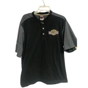 Harley-Davidson Men’s Speedway Henley Shirt Black Gray Colorblock Logo Size XL